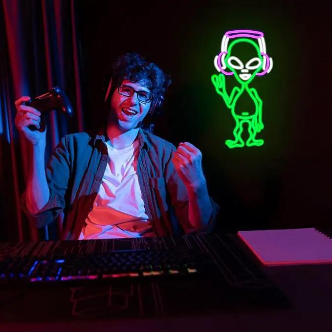 Alien Neon Sign for Wall Decor - Green Music Neon Light Dimmable Cool LED Light Up Sign for Music Studio, Game Room, Party, Bar, Man Cave Decoration by GreenHaven Gardens