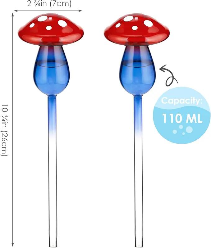 NiHome Mushroom Spike Self-Watering Bulb 2-Pack 10" Long Gradient Red Blue Hand-Blown Glass Globe Pot Plant Waterer for Home Indoor Outdoor Garden Patio Hanging Flower Automatic Irrigation System by GreenHaven Gardens