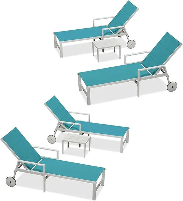 PURPLE LEAF Outdoor Chaise Lounge Adjustable Sunbathing Recliner with Armrest Blue 2 Sets