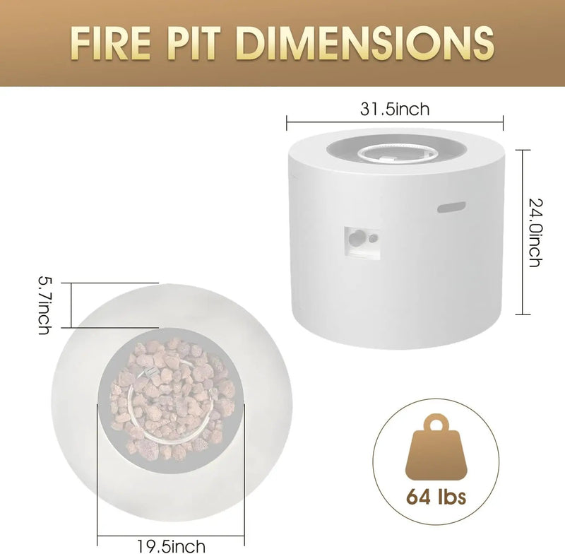 32 Inch Propane Outdoor Fire Pit Table, Round Patio Fire Table 50,000 BTU w/Lid, Lava Rocks, Weatherproof Cover, Alloy Steel Propane Fire Pit Table for Deck, Backyard and Pool, CSA Certified, Gray by GreenHaven Gardens