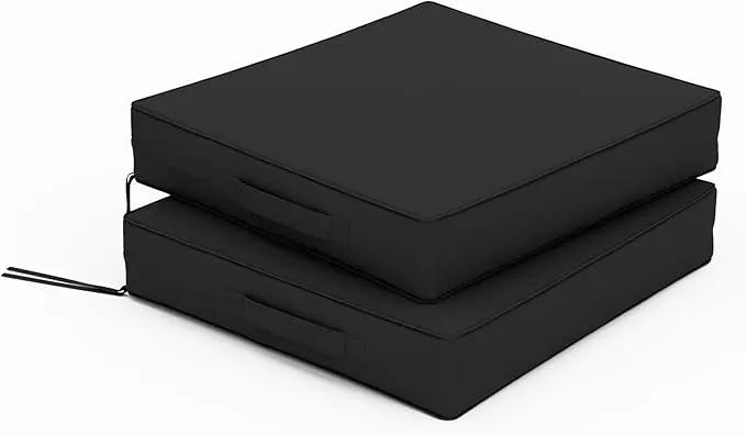 Patio Chair Cushions 17 X 16 X 3 Inch Waterproof Outdoor Seat Cushions for Patio Furniture, Outdoor Sofa Couch Pads with Ties & Handle, Set of 2, Black by GreenHaven Gardens