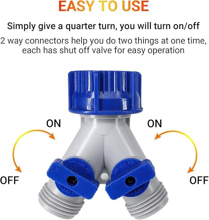 Garden Hose Splitter, 2Pcs 360° 3/4" Plastic Water Hose Splitter 2 Way, Garden Hose Connector with Faucet Watering Shut Off for Landscaping, Gardening, Flower Planting, Irrigation by GreenHaven Gardens