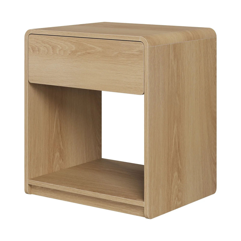 Bedside Table Set With Storage Drawers And Open Shelves, Compact With Rounded Corners (Set of 2) - Oak by HouseOfZazla