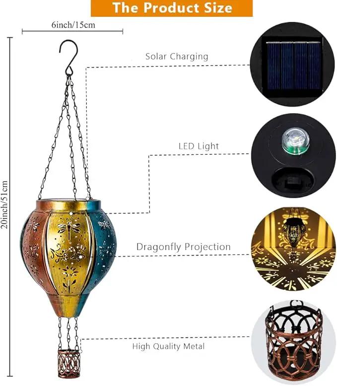 Starsoul Hot Air Balloon Solar Lantern with Dragonfly Projection Metal Outdoor Waterproof Hanging Hot Air Balloon Solar Lights for Garden Yard Patio Decor by GreenHaven Gardens