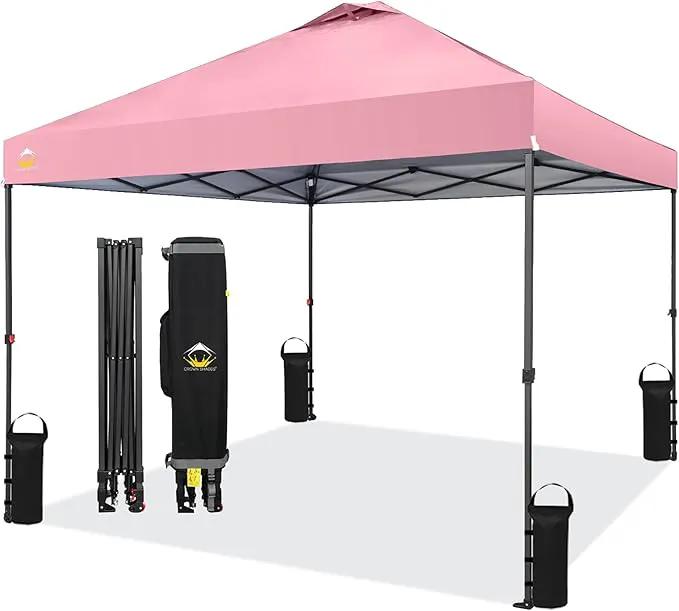 CROWN SHADES 10x10 Pop Up Canopy Tent - Patented Center Lock One Push Instant Outdoor Canopy Beach Tent with STO-N-Go Bag 8 Stakes & 4 Sand Bags，Pink by GreenHaven Gardens