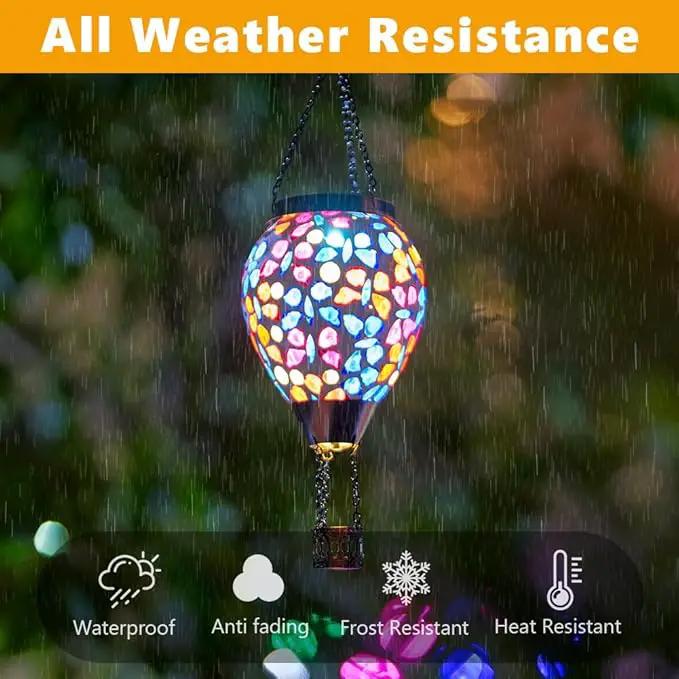 DREAMSOUL Butterfly Mosaic Hot Air Balloon Solar Lantern Hanging Glass Decorative LED Light Solar Lanterns Outdoor Waterproof by GreenHaven Gardens