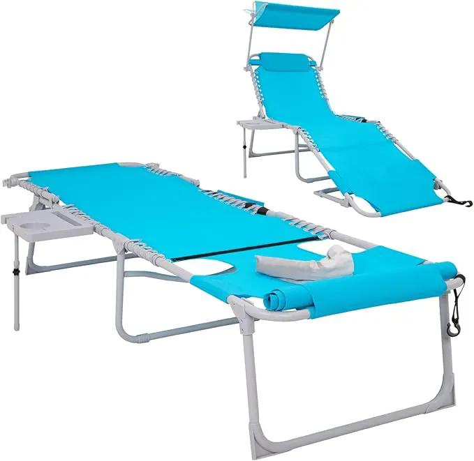 #WEJOY 4 in 1 Tanning Chair with Face Hole & Canopy & Side Table, 5 Positions Adjustable Folding Waterproof Facedown Chaise Lounge with Pillow Quick Dry for Beach Pool Outdoor Camping Patio (Blue) by GreenHaven Gardens