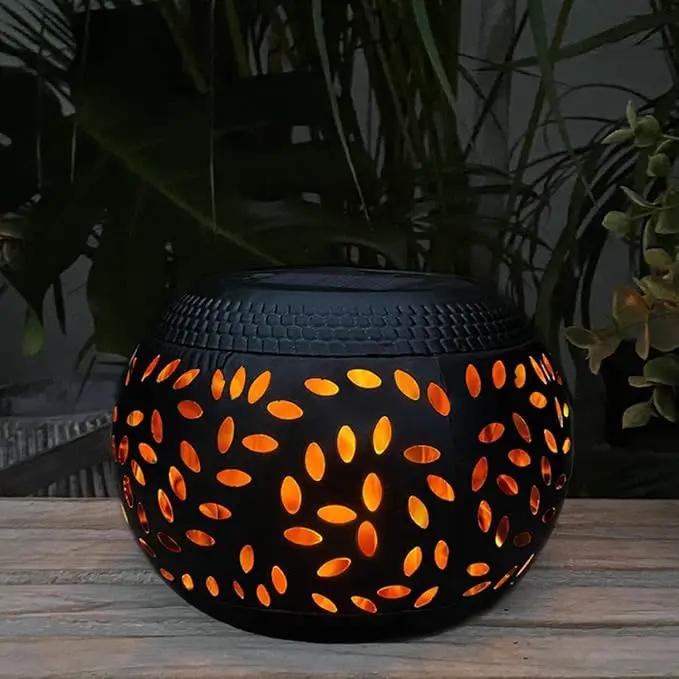 Solar Table Lantern Outdoor Waterproof-Dancing Flickering Flame Solar Powered LED Light,Black Metal Desktop Decorative Lamp Auto On/Off Lighting Dusk to Dawn for Desk Patio Garden Pathway Yard by GreenHaven Gardens