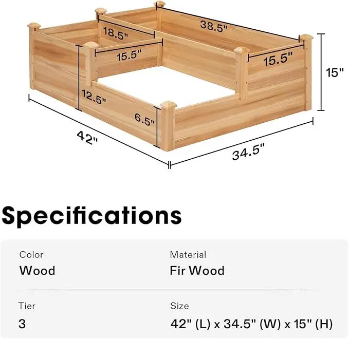 VIVOSUN 3-Tier 3-Grid Wooden Raised Garden Bed, 42.5 x 34.5 x 15 Inches, Outdoor Elevated Wood Planter Box with Screwdriver for Gardens, Patios, Backyards, Balcony and Outdoors by GreenHaven Gardens