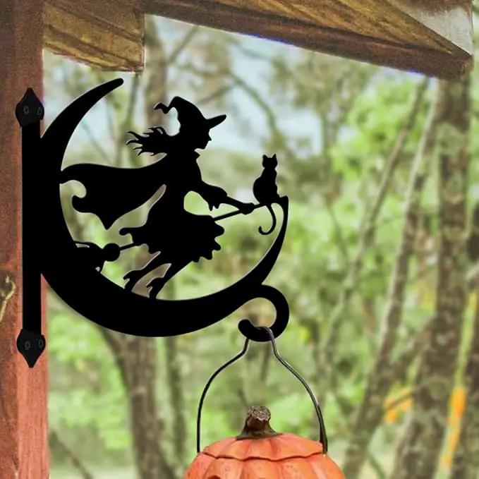 peacoblue Iron Plant Hangers Hooks for Outdoor Indoor Hanging Plants Flower Fern Pots Lantern Bird Feeder,11.6"x13.6" Weather Resistant Metal Wall Holder for Porch Garden Farmhouse(Witch and Cat) by GreenHaven Gardens