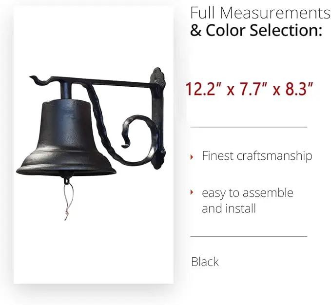 NACH Rustic Cast Iron Doorbell, Medium Door Bells for Homes, Classic Dinner Bell, Black Doorbell, 12.2 x 7.7 x 8.3 Inches, JS-90-096 by GreenHaven Gardens