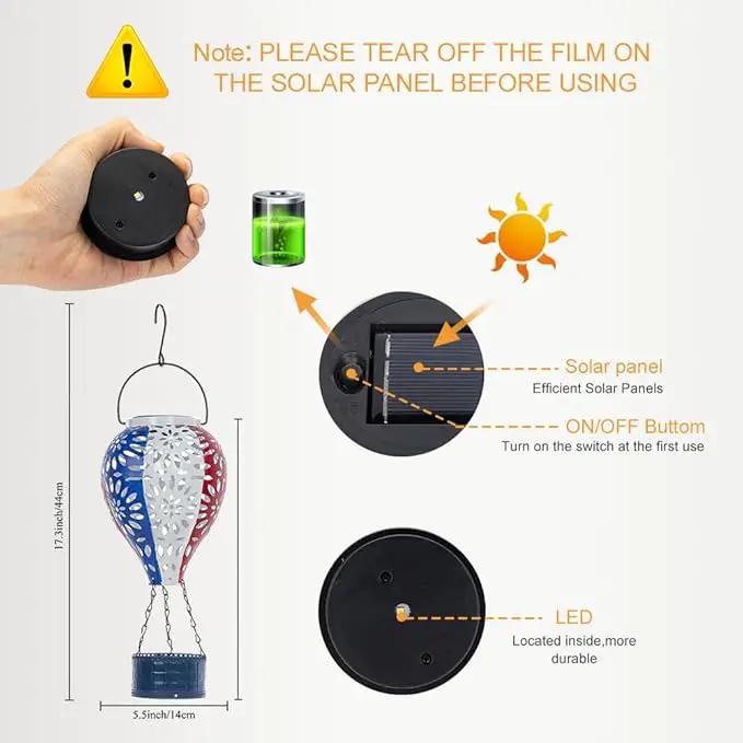 Solar Hot Air Balloon Lantern,Hanging Lantern Outdoor Waterproof Decorative Metal LED Solar Lights for Trees Patio Garden Yard Porch Decor, Flag by GreenHaven Gardens