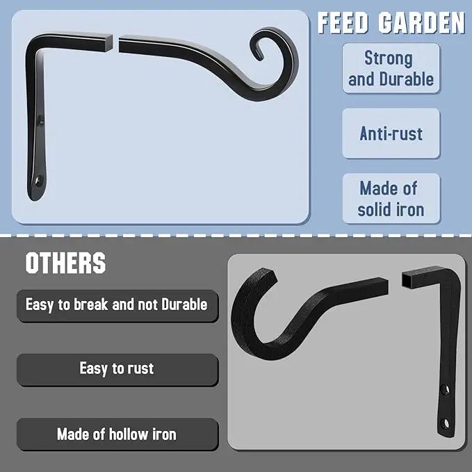 FEED GARDEN Hanging Plant Bracket 2 Pack 6 Inch Hand-Forged Plant Hangers for Outdoor with Screws by GreenHaven Gardens