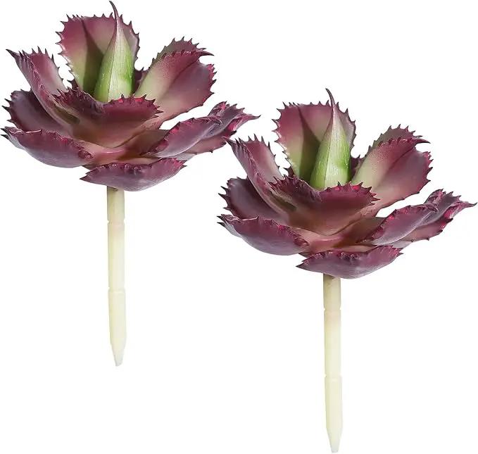 Duovlo Artificial Succulent Plant 7.08 Inch Faux Succulents Agave potatorum Flower Arrangement Craft Wall DIY Materials Pack of 2 (Dark Purple)
