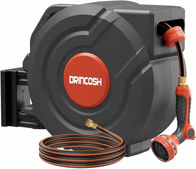 Upgraded Retractable Garden Hose 5/8 in x 90 ft Heavy Duty Wall-Mounted Hose Reel 180°Swivel Automatic Slow Return Any Length Lock 9 Pattern Nozzle UV Resistant (Black) by GreenHaven Gardens