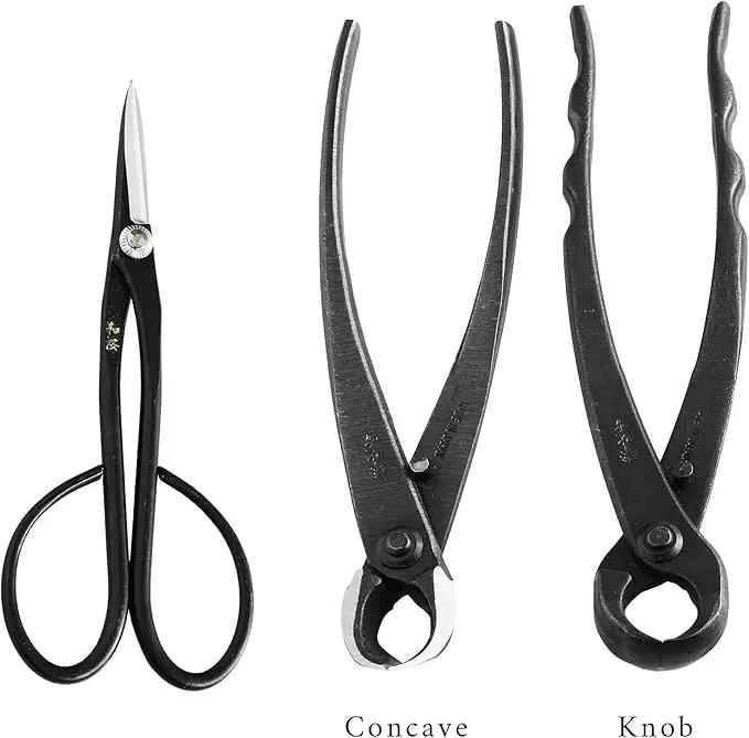Wazakura Made in Japan 5PCS Bonsai Tool Kit with Roll Bag: Yasugi Steel Satsuki Bonsai Scissors, Concave Branch Cutter, Knob Cutter, Wire Cutter, Tweezers - 5 Tools Satsuki Set with Case by GreenHaven Gardens