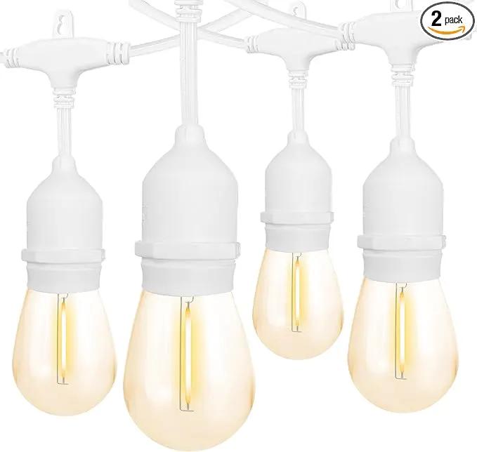 Banord White Outdoor String Lights, Commercial Grade Patio Lights with 30 1W S14 Dimmable Shatterproof LED Bulbs, Heavy Duty Hanging Lights for Outdoor, Waterproof String Lights 96ft (2x48ft) by GreenHaven Gardens