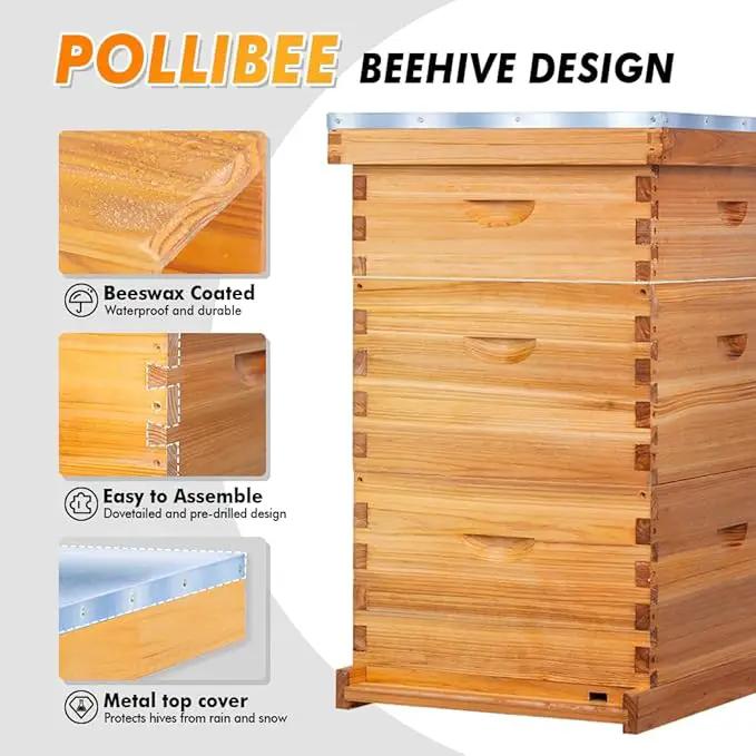 POLLIBEE 10 Frame Langstroth Beehive, Beeswax Coated Bee Hives for Bee Keeper,Beehive Include 2 Deep Bee Boxes and 1 Medium Bee Hive Box with Frame and Foundation(Unassembled) by GreenHaven Gardens
