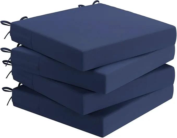 AAAAAcessories Outdoor Seat Cushions for Chairs, Waterproof, Fade-Resistant Patio Furniture Replacement Cushions, 18.5" x 16" x 3", Set of 4, Navy Blue by GreenHaven Gardens