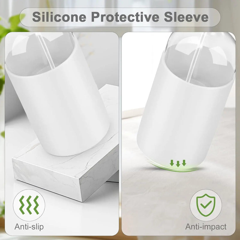 2 Pack Glass Spray Bottles with Silicone Sleeve, 16 oz Empty Refillable Containers with Adjustable Spray Nozzles, Spray Bottles for Hair, Cleaning Solutions and Plants White by GreenHaven Gardens