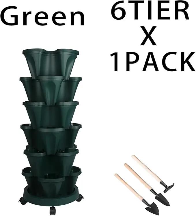 Vertical Planter 6 Tier Stackable Planters Garden Planters Strawberry Herb Flower and Vegetable Planter Indoor Outdoor Gardening Pots with Removable Wheels and Tools by GreenHaven Gardens
