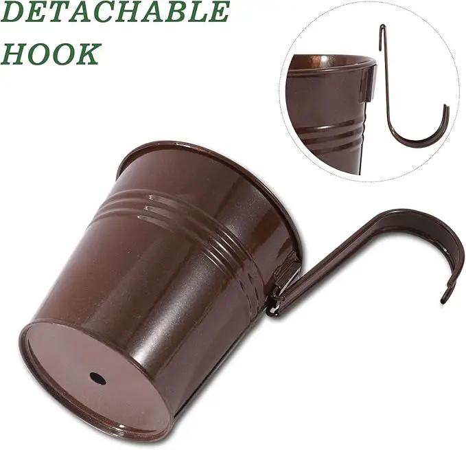 Metal Iron Flower Pots for Railing Fence Hanging Bucket Pots(5 Pcs) and Hanging Flower Pots Metal Iron Bucket Planter(10 Pcs) (Bronze) by GreenHaven Gardens