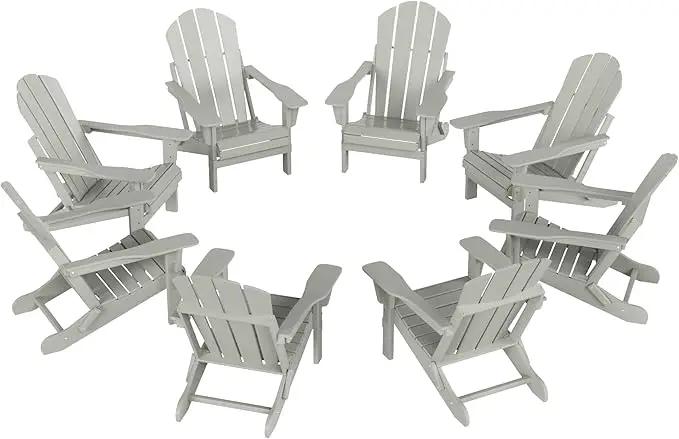 Westin Outdoors Laguna WO Outdoor Adirondack Folding Patio Chairs 8 PCS Set Retro Beach Aesthetic for Backyard, Lawn, Patio, Deck, Garden, Weather Resistant Polyethylene Plastic Lounger (Sand) by GreenHaven Gardens