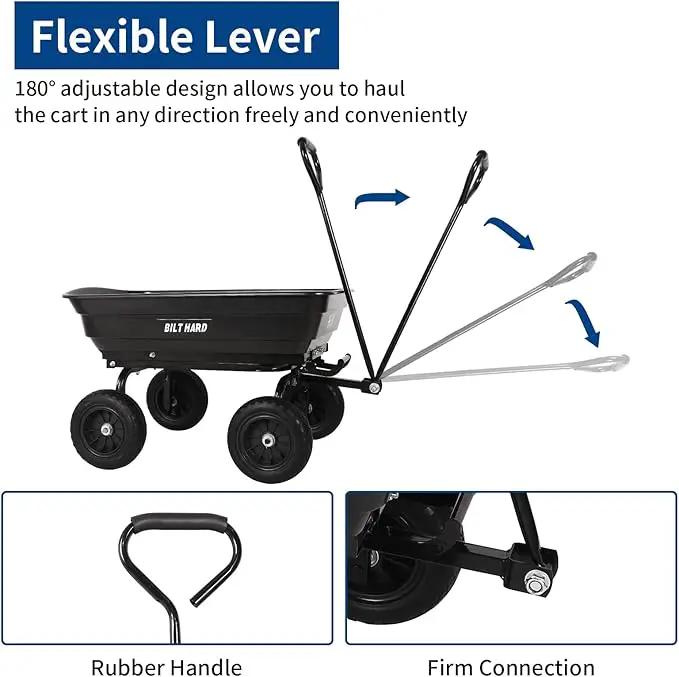 BILT HARD 4 Cu.Ft. 10" No-Flat Tires Poly Yard Dump Cart with 180° Rotating Handle, 600 lbs Capacity Heavy Duty Garden Carts and Wagons by GreenHaven Gardens