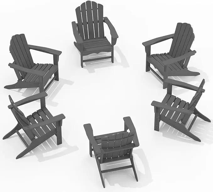 KINGYES HDPE Adirondack Chair Set of 6, Classic Oversize Adirondack Chair, Grey by GreenHaven Gardens