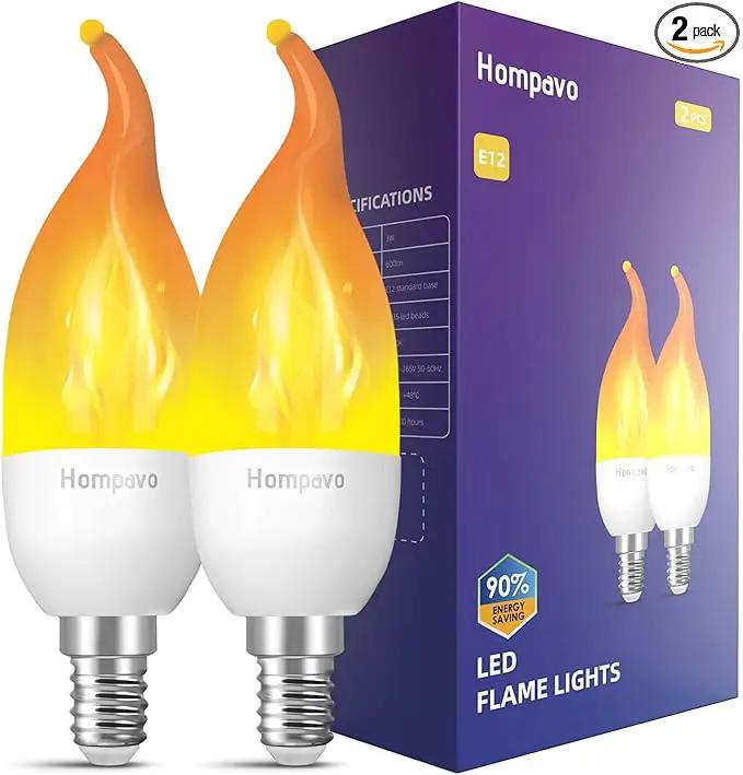 Hompavo 【Upgraded】 LED Flame Light Bulbs, 3 Modes Flickering Light Bulbs, E12 Chandelier Base Candle Fire Light Bulb for Halloween Christmas Party Porch Indoor & Outdoor Home Decoration - 2 Pack by GreenHaven Gardens
