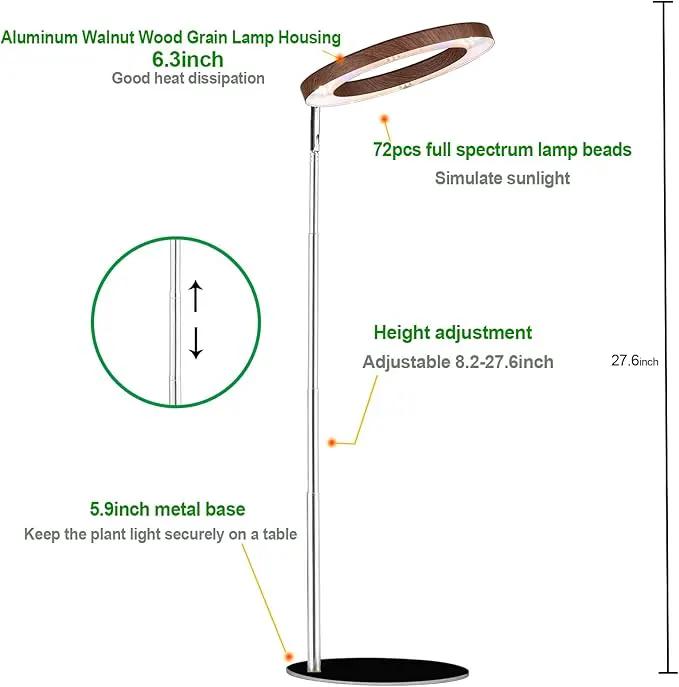 yadoker 144 LEDs Plant Grow Light for Indoor Plant,Aluminum Walnut Wood Grain Desk LED Grow Light, Height Adjustable,6.3" Aluminum Housing,Automatic Timer with 8/12/16 Hours,10-Level Brightnes by GreenHaven Gardens