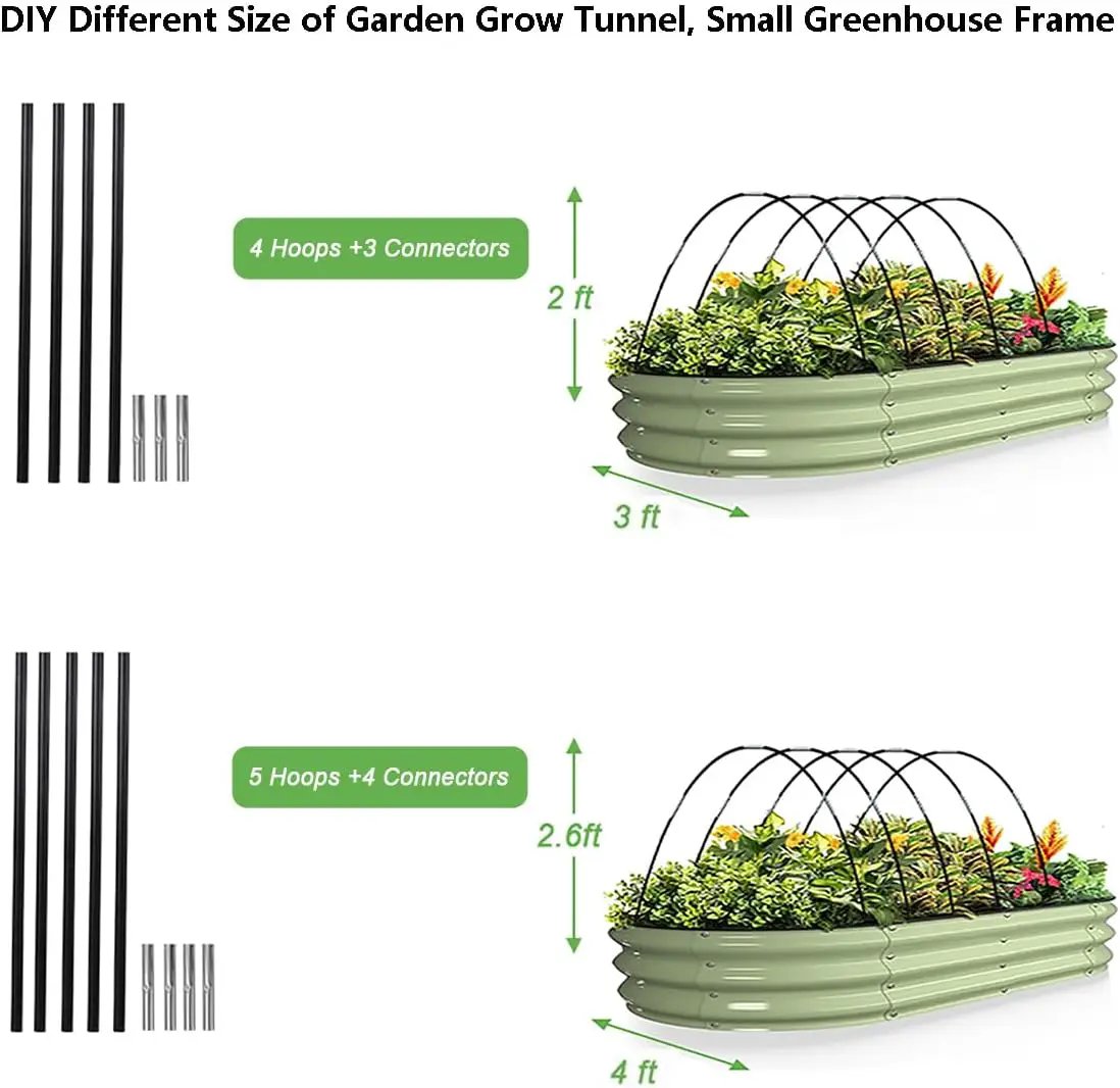 Garden Hoops Grow Tunnel, 12 Sets of 7FT Greenhouse Hoops for Raised Beds, Rust-Proof Fiberglass Frame for Garden Netting, Small Greenhouse Kit, DIY Plant Support Garden Stakes, 60 pcs by GreenHaven Gardens