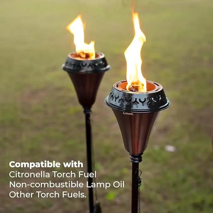 Garden Torch Large Flame - Deco Home Garden Torch Set of 2 | Citronella Garden Outdoor/Patio Outdoor Lighting Torch for Party Patio Pathway with Spikes and Deck Clamp | Caramel Black by GreenHaven Gardens