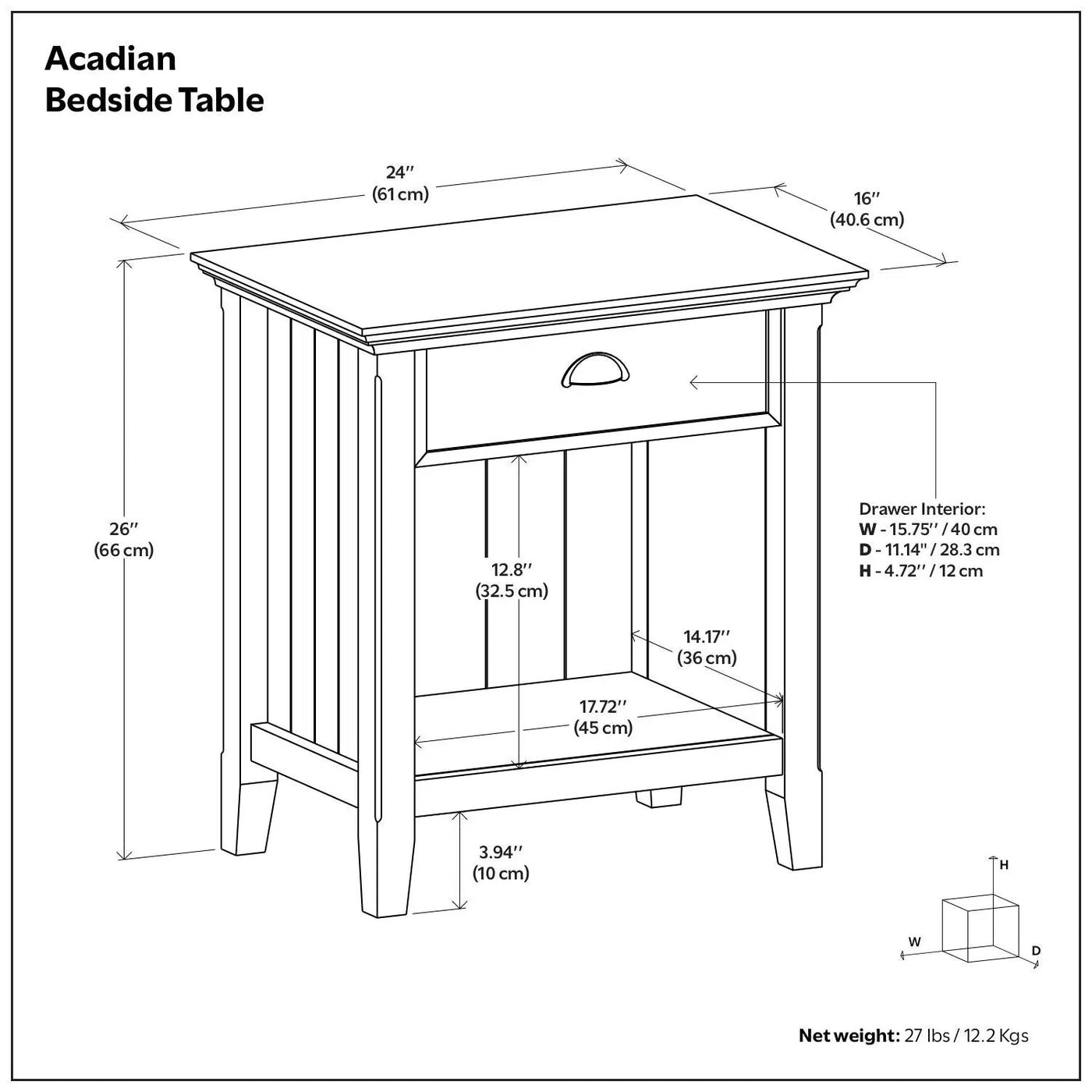 Acadian - Bedside Table, Handcrafted by Unique Piece Furniture