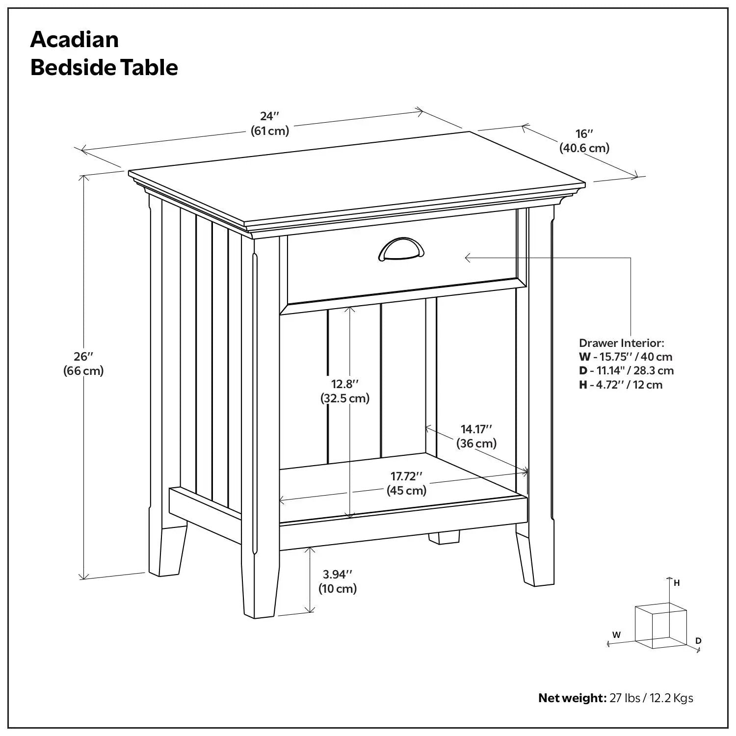 Acadian - Bedside Table, Handcrafted by HouseOfZazla