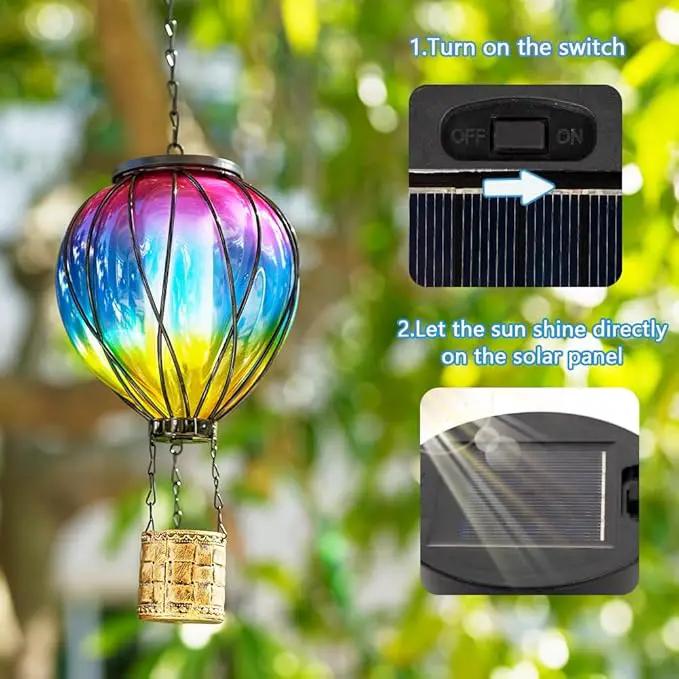 Hot Air Balloon Solar Lantern, 2 Pcs Solar Hot Air Balloon with Flickering Flame, Hanging Outdoor Lantern Waterproof Decor for Patio, Garden, Porch by GreenHaven Gardens