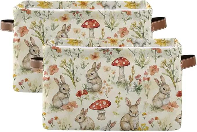 Easter Mushroom Rabbit Rectangular Storage Basket Organizer Bin Shelf Baskets For Clothes Gifts For Home Office Dorm by GreenHaven Gardens