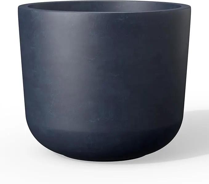 Kante Round Concrete Planter, 11 Inch Dia Classic Style Large Plant Pot with Drainage Hole for Indoor & Outdoor Plants, Ideal for Home, Patio, Garden, Charcoal by GreenHaven Gardens
