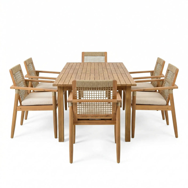 7 Pieces Acacia Wood Outdoor Dining Set with Cushions by HouseOfZazla