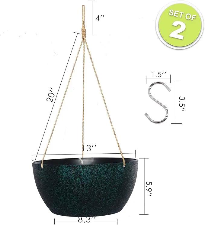 13 Inch 2 Pack Large Hanging Planters for Indoor Outdoor Plants, Plastic Hanging Basket Pots for House Plants Flowers, Black Speckles by GreenHaven Gardens
