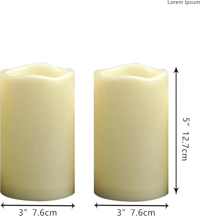 Waterproof Outdoor Battery Operated Flameless Pillar Candles with Timer White Plastic Realistic Flickering Fake Electric LED Lights for Lantern Garden Wedding Christmas Decorations 3”x5” 2 Pack by GreenHaven Gardens