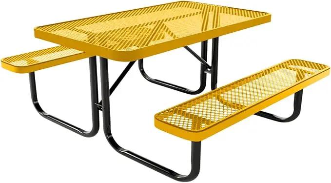 Coated Outdoor Furniture Heavy-Duty Portable Outdoor Kids Table, Expanded Metal Kids Picnic Table, Commercial-Grade Picnic Table, Made in America (4ft Rectangular, Childrens, Yellow) by GreenHaven Gardens