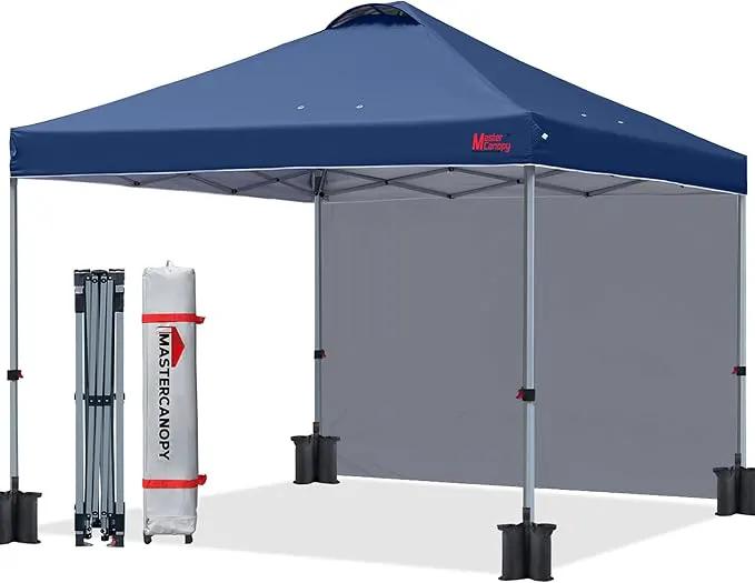 MASTERCANOPY Durable Pop-up Canopy Tent with 1 Sidewall (10'x10',Navy Blue) by GreenHaven Gardens