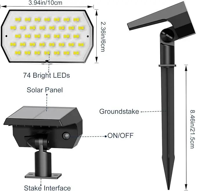 Solar Spot Lights Outdoor, [2 Pack/74 LED/3 Colors] 2-in-1 Solar Landscape Spotlights, IP65 Waterproof Auto On/Off Solar Powered Security Lights for Yard Garden Pathway Walkway by GreenHaven Gardens