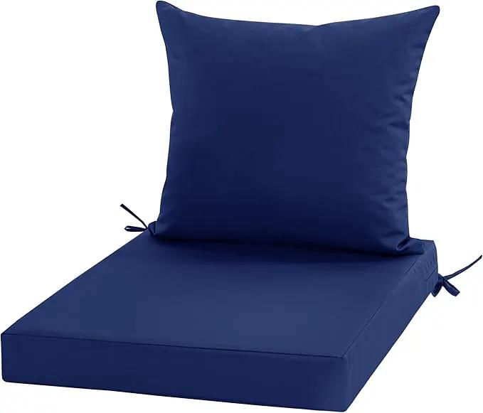 Outdoor Cushions for Patio Furniture, Waterproof Outdoor Chair Cushion w/Fade-Resistant, Removable & Machine-Washable Cover, 22x22 Inch, Deep Seat Sofa/Couch Pad Replacement – Set of 1/2/4, Navy Blue by GreenHaven Gardens