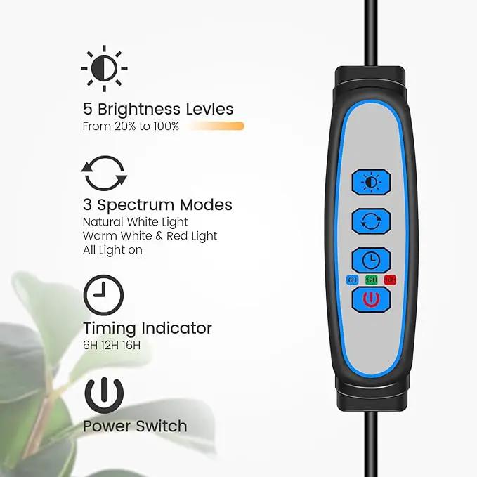 Garpsen Halo Grow Lights, Dual-Head Full Spectrum LED Plant Lights for Indoor Growing with Stand, 3 Color Modes Grow Lamp with Timer 6/12/16H, 5 Dimmable Levels, 168 LEDs and 67''Height Adjustable by GreenHaven Gardens