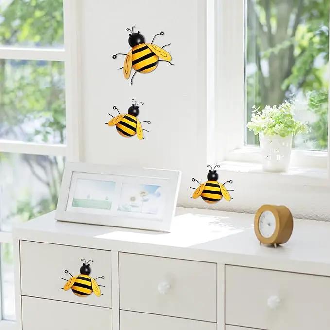 MorTime 4 Pack Metal Bee Wall Art Sculptures Garden Decorations, Hanging Bee Wall Decor Indoor Outdoor Garden Yard Lawn Decor by GreenHaven Gardens