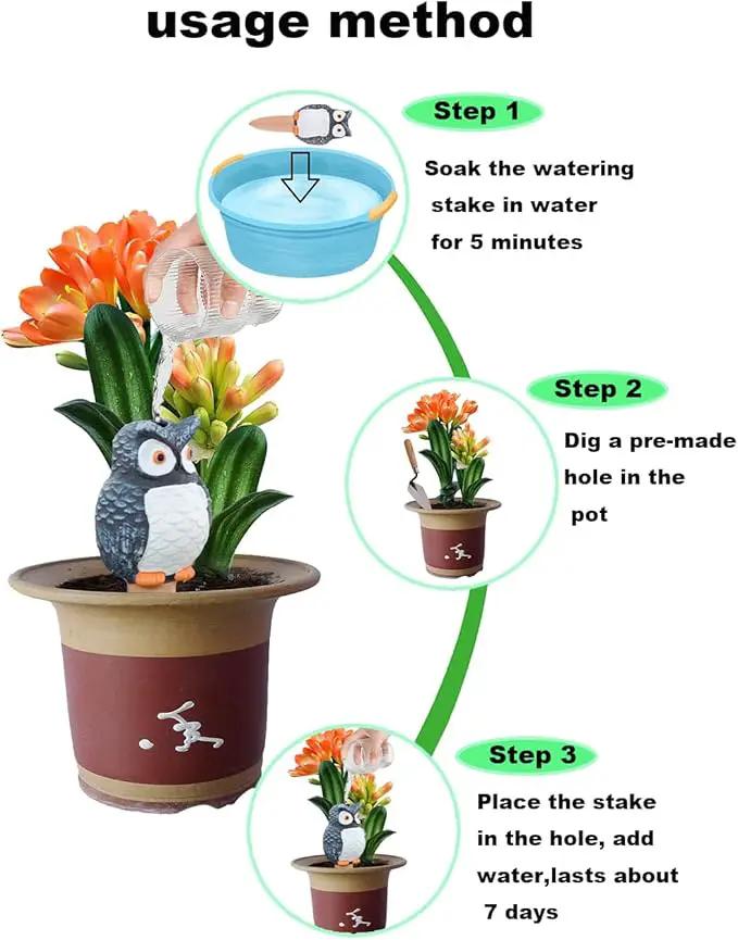 4-Pack Self-Watering Terracotta Spikes for Plants, Automatic Plant Watering Stakes, Keeps Plants Hydrated While You're Away, Ideal for Indoor & Outdoor Use (Owl Design) by GreenHaven Gardens