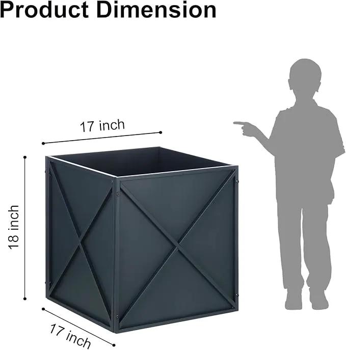 SUNNYPARK Large Metal Planter Box 17”x 17”x 18”, Square Modern Grey Metal Planter Box Heavy Duty with Drainage Holes for Outdoor Garden Patio by GreenHaven Gardens