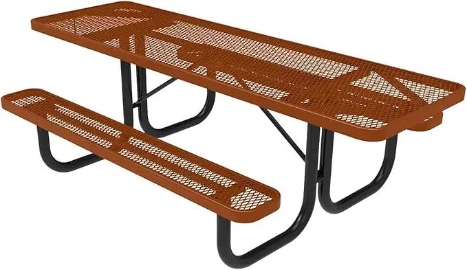 Heavy-Duty Portable ADA-Compliant Outdoor Picnic Table, Expanded Metal Patio Dining Furniture Made in America (8ft Rectangular, Both-Side Handicap, Textured Copper) by GreenHaven Gardens
